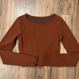 Lululemon Wunder Train Cropped Long Sleeve Brown Top